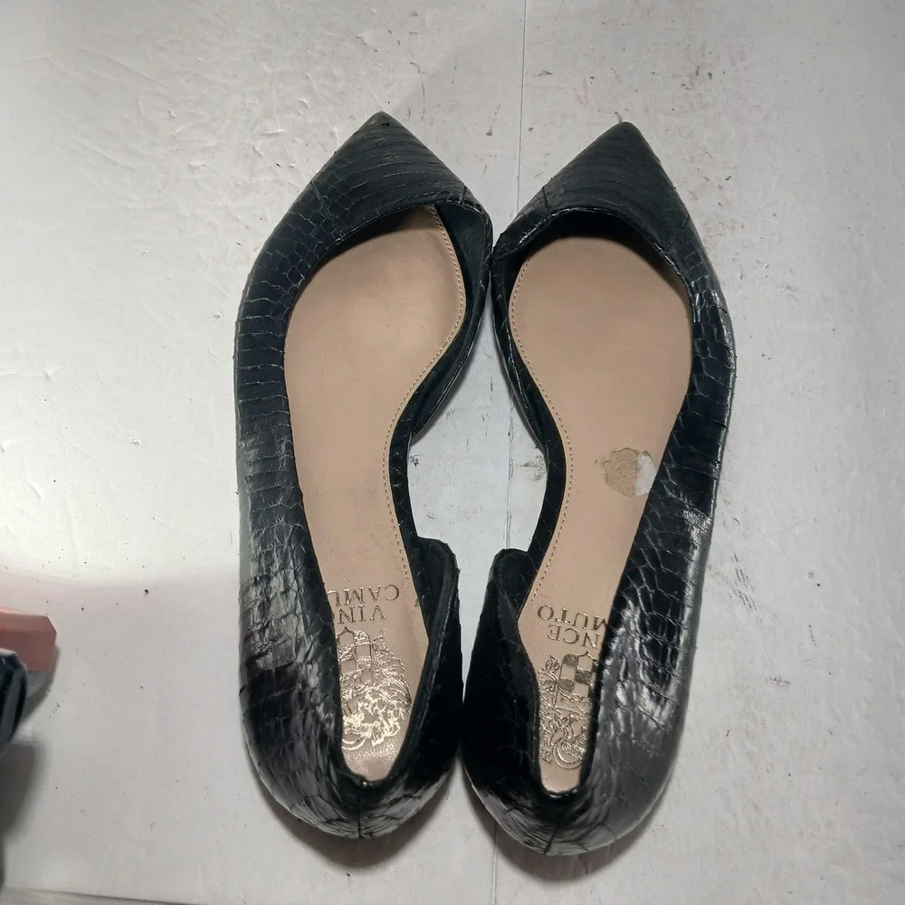 Vince Camuto Etilla Flats 8.5 Black Croc Embossed Leather d'Orsay Pointed Toe